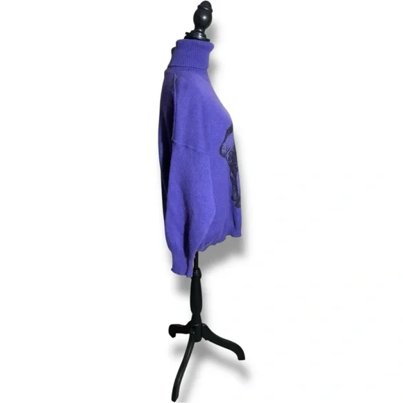 BF Purple Graphic Elephant Wool Long Sleeve Cozy Vintage Turtleneck Sweater - Picture 3 of 16